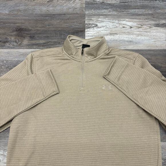 Under Armour UA Storm Sweaterfleece Tan Mens M Quarter Zip Mock Neck Sweater EUC - Picture 1 of 9